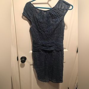 Blue Lace Short-Sleeve Tailored Dress